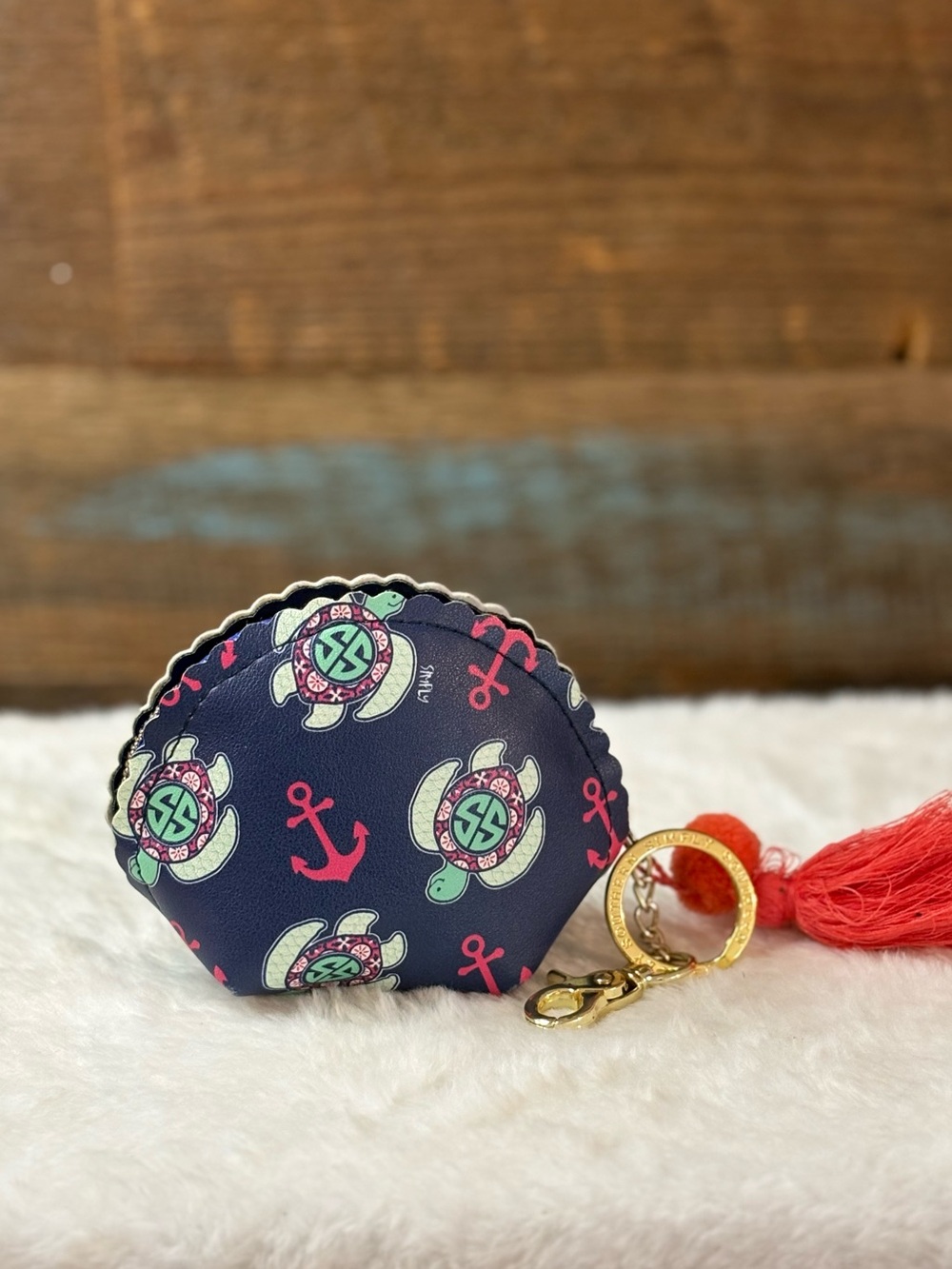 Simply Southern Navy Turtle & Anchor Coin Pouch with Red Tassel Keyring